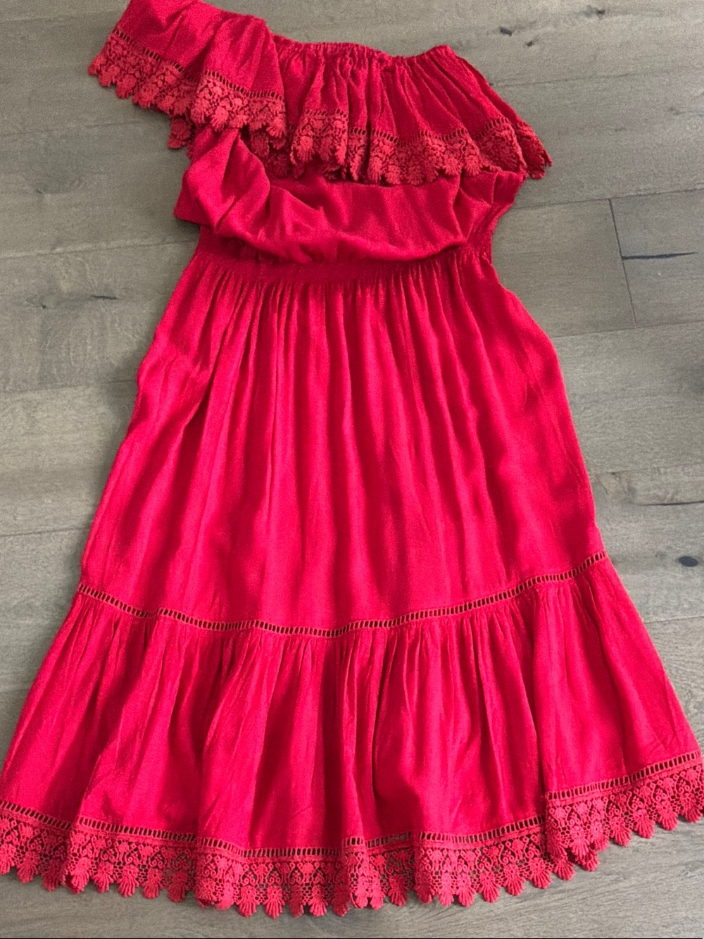 Melissa Odabash Bright Red One-Shoulder Ruffle Dress